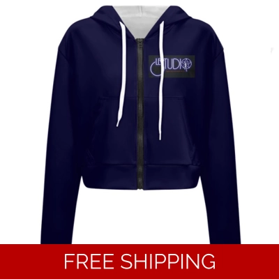 Custom Ladies Long Sleeve Cropped Hoodie Le Studio Star Man logo